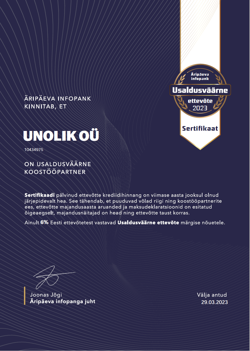 Unolik OÜ on usaldusväärne koostööpartner