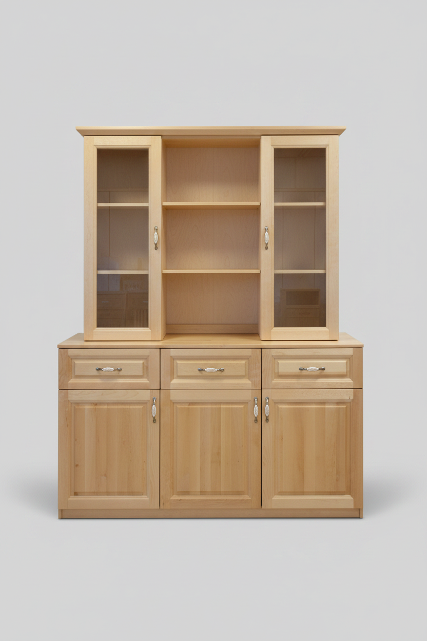 Rebecca kasepuidust vitriinkapp kummuti ja sahtlitega