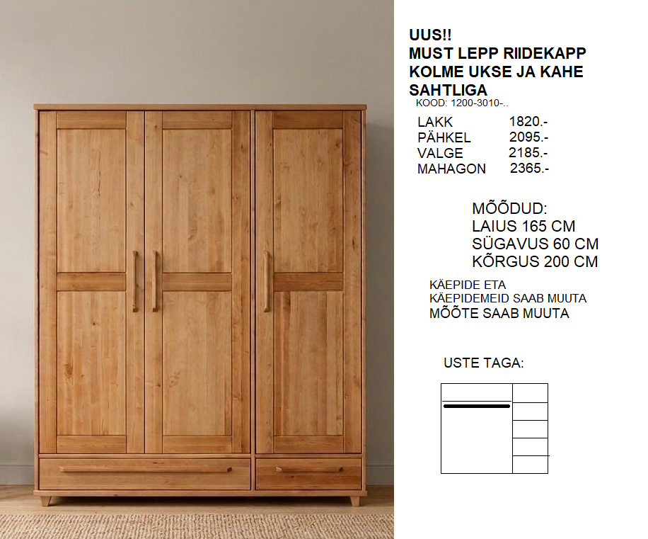 MUST LEPP RIIDEKAPP 3 UKSE JA 2 SAHTLIGA